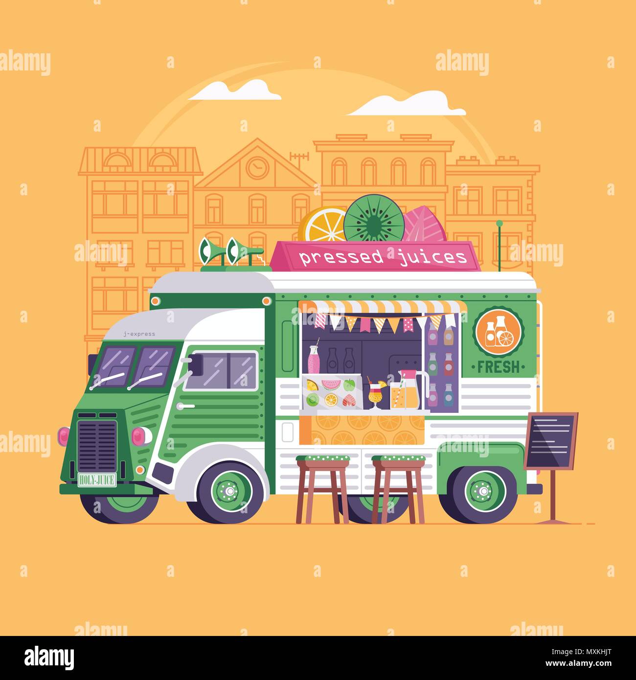 Summer Juice Truck Selling Fruits and Drinks Stock Vector Image & Art