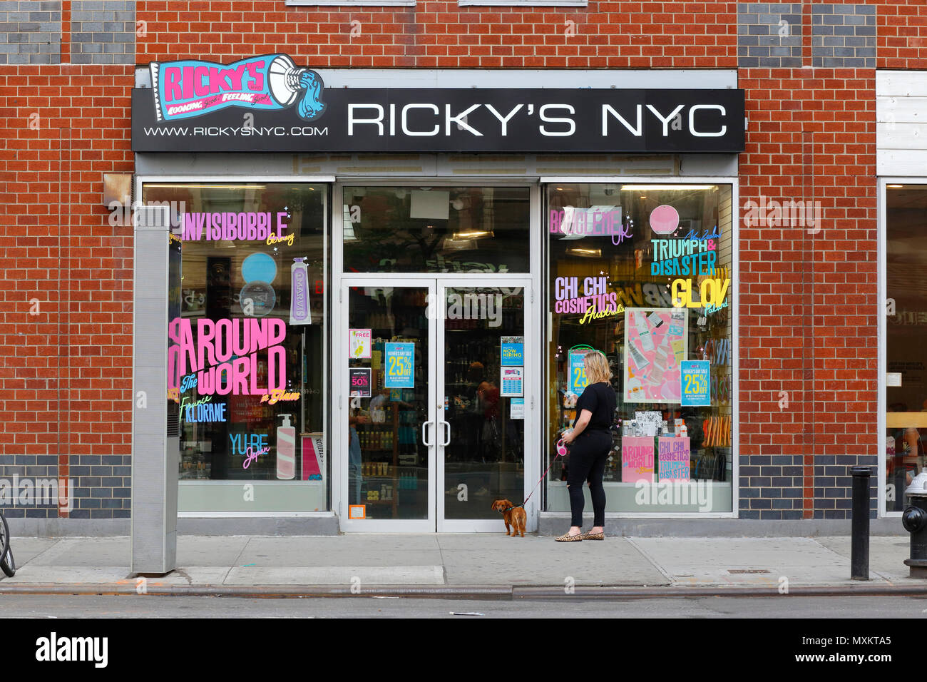 [historical storefront] Ricky's NYC, 142 8th Ave, New York, NY. exterior storefront of a cosmetics store in Manhattan's Chelsea neighborhood. Stock Photo