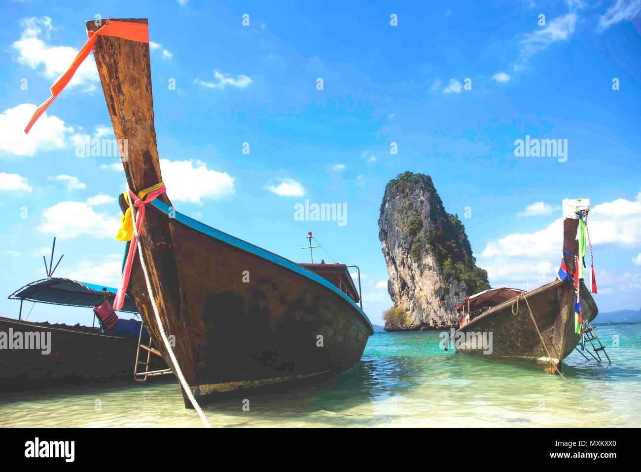 Boat is stop in island, Ko Poda, Thailand Stock Photo