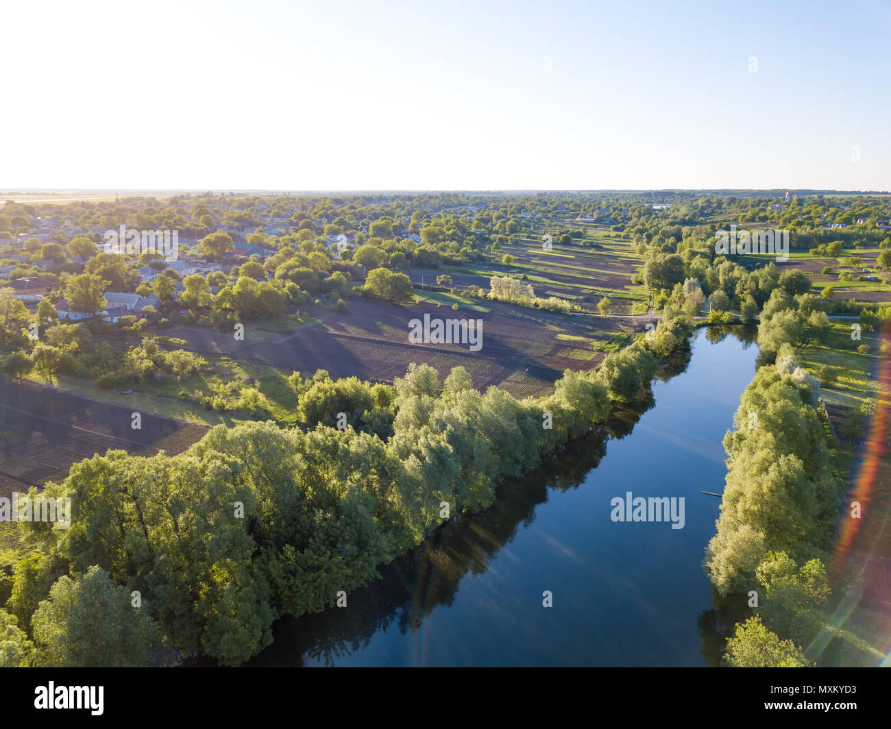 Green field blue sky aerial hi-res stock photography and images - Alamy