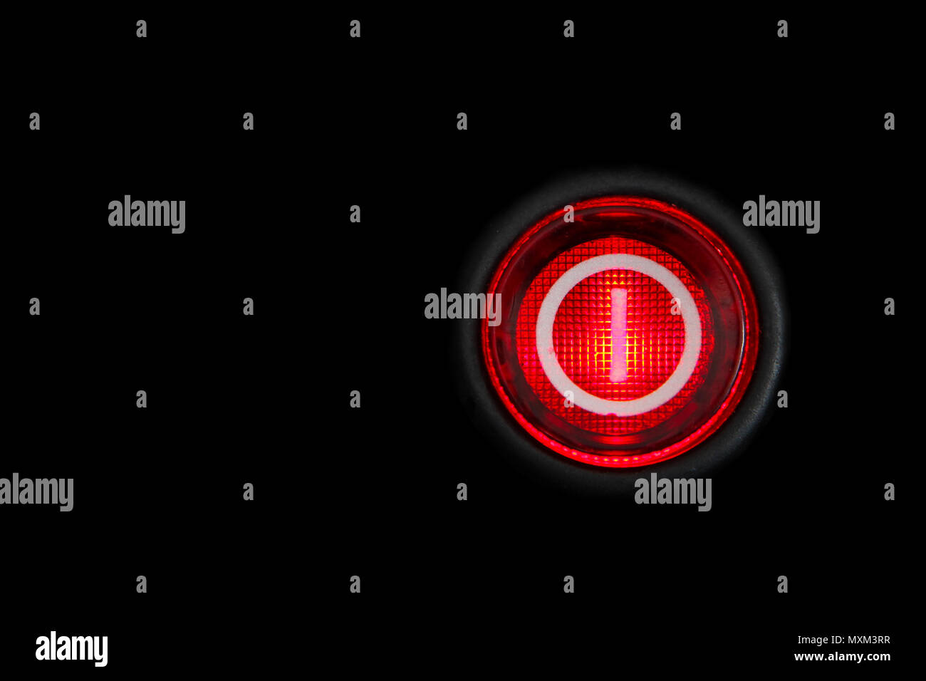 Shiny red turn off button on black background Stock Photo - Alamy