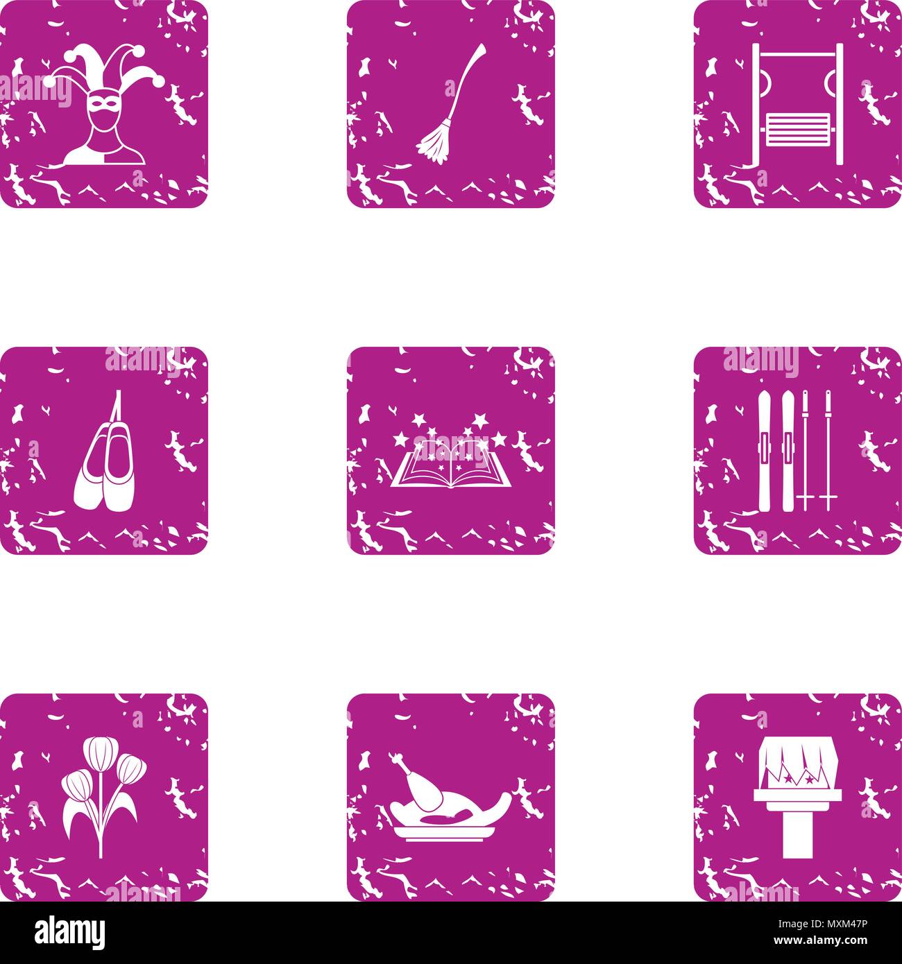 Buffoonery icons set, grunge style Stock Vector