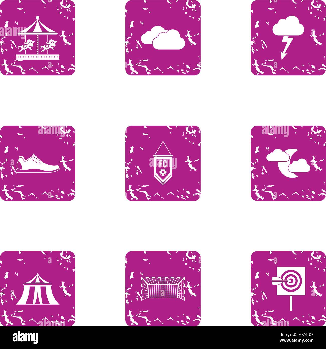Prank icons set, grunge style Stock Vector