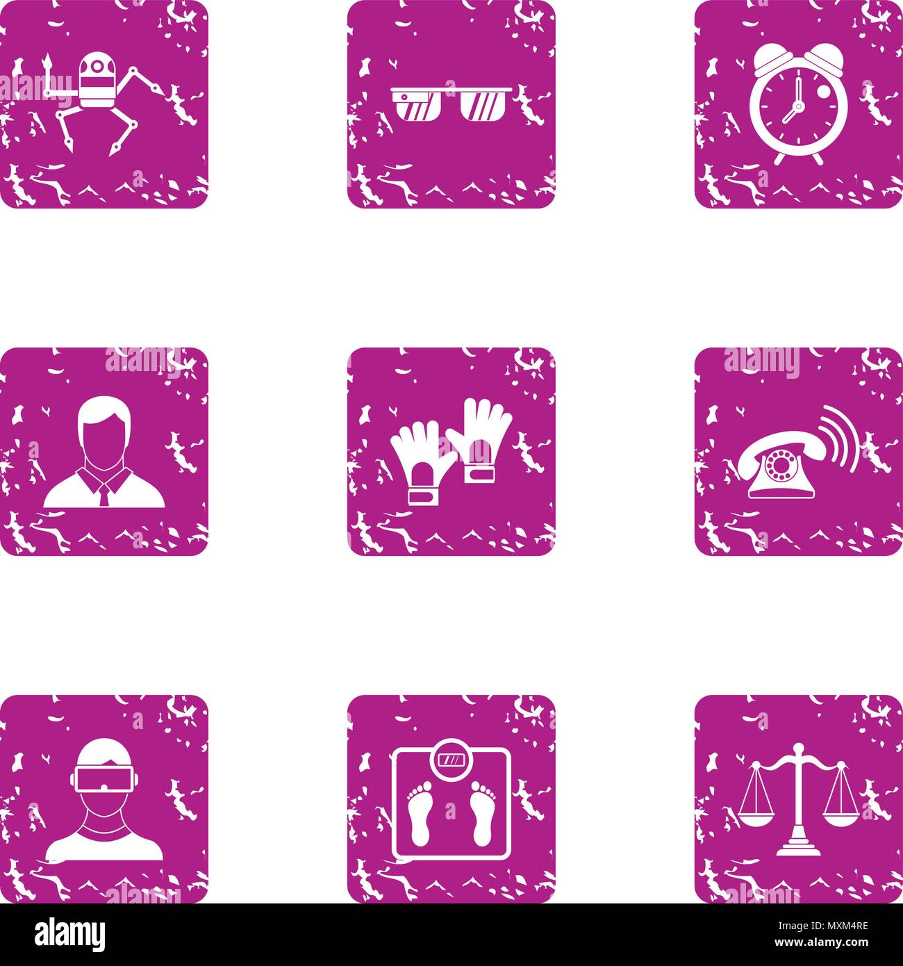 Auto machine icons set, grunge style Stock Vector