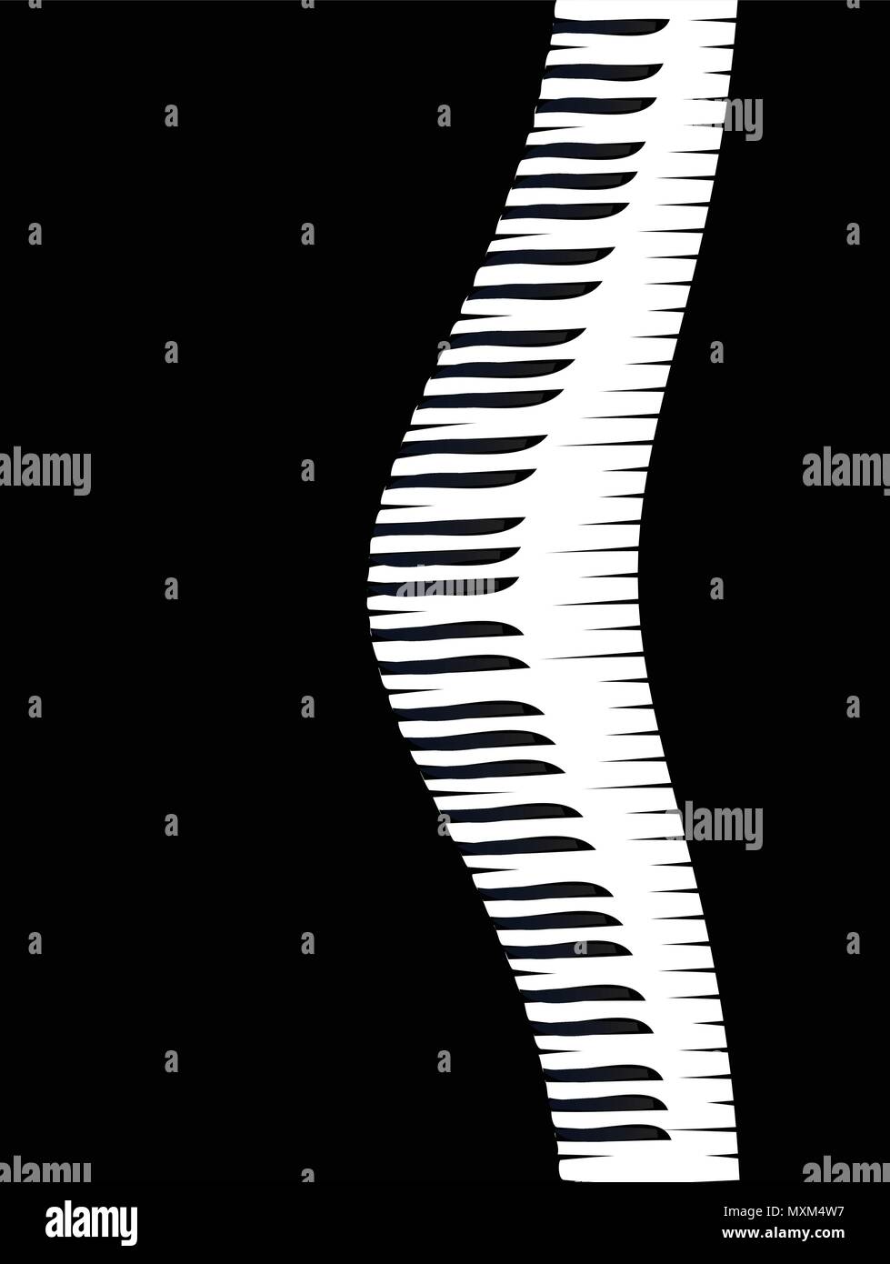 Abstract black and white piano keys set against a black background Stock Vector