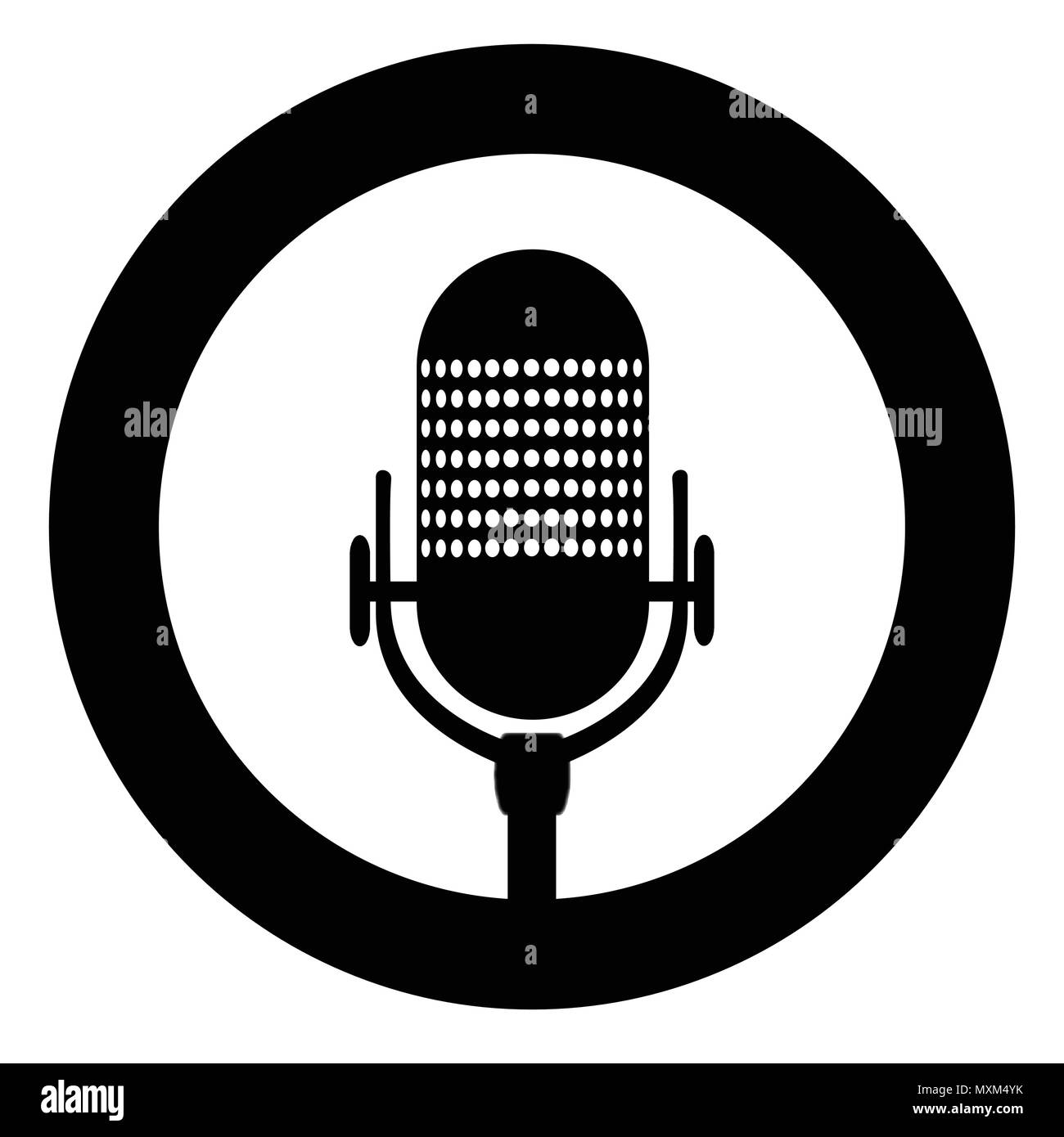 A microphone set in a ring as an isolated rubber ink stamp Stock Vector