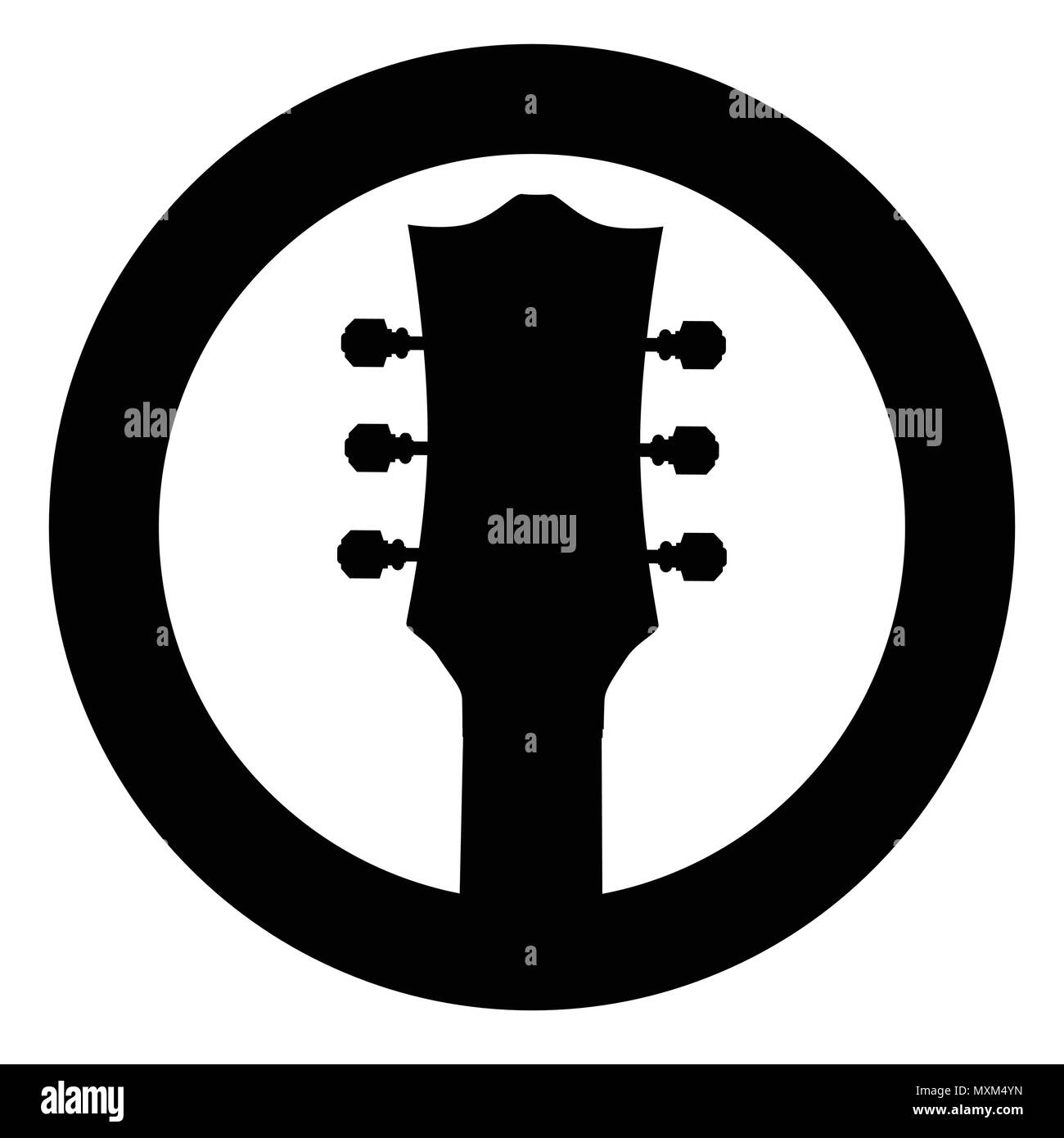 A guitar headstock set in a ring as an isolated rubber ink stamp Stock Vector