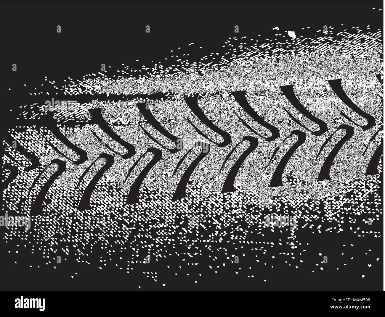 One track from a heavy farm vehicle over a heavy grunge black and white background Stock Vector