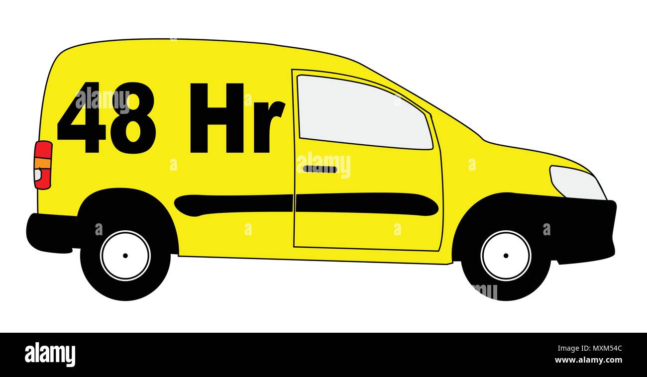 A small delivery van with text 48hr isolated on a white background Stock Vector