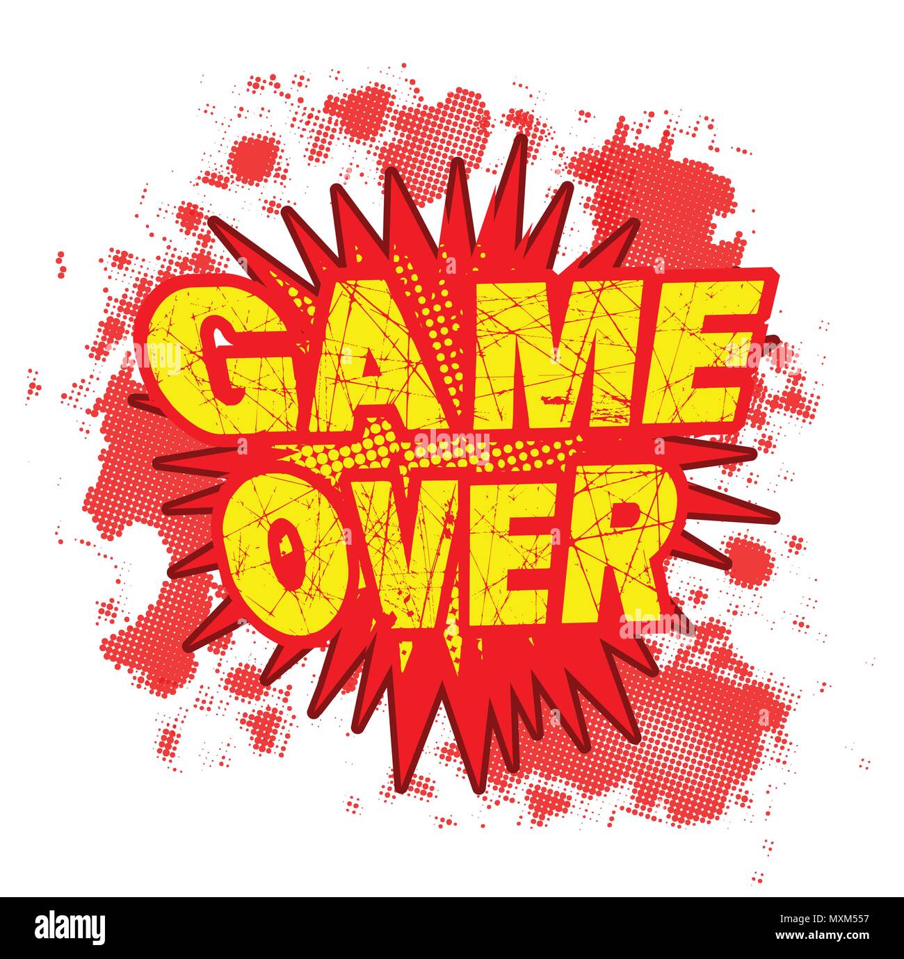 A comic cartoon style explosion with the text GAME OVER isolated over a white background Stock Vector