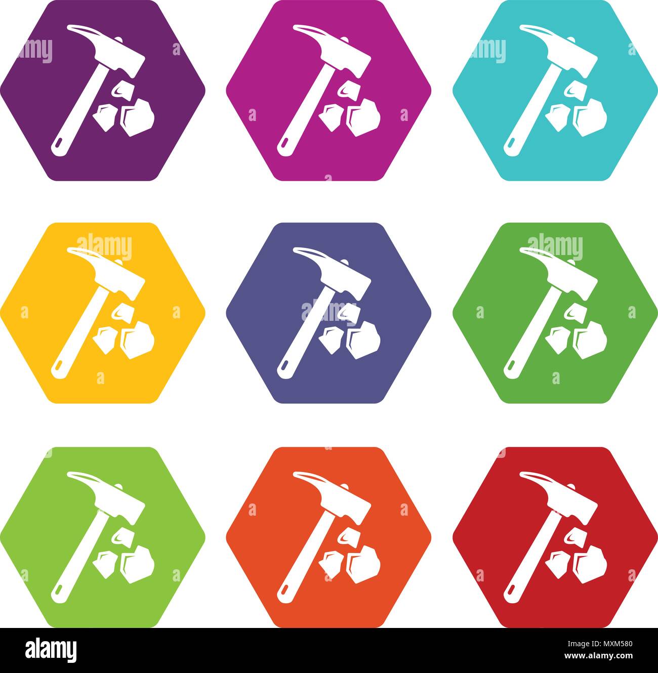 Minning hand hammer icons set 9 vector Stock Vector