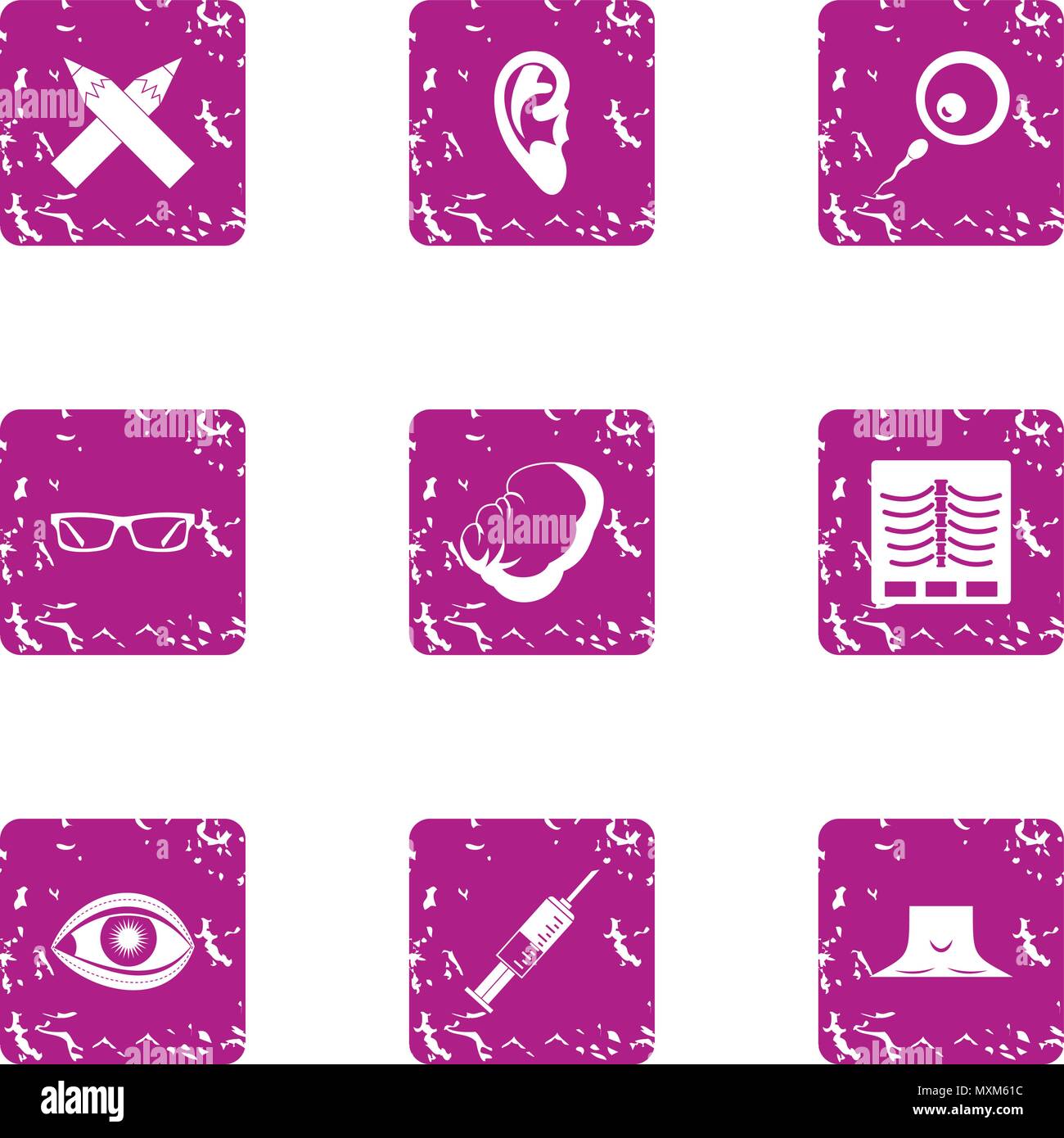 Modern cure icons set, grunge style Stock Vector