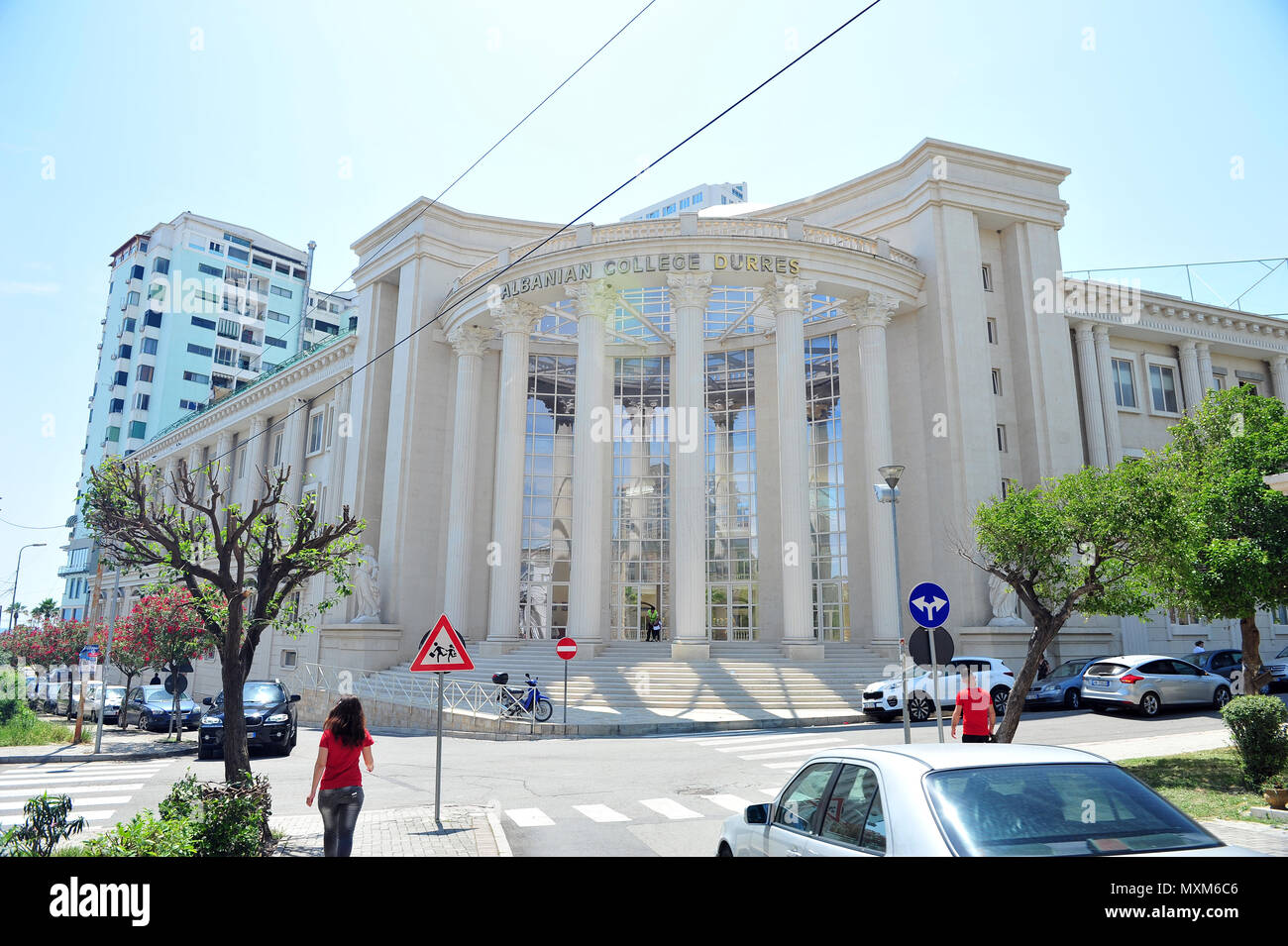 Front View Of Albanian College Durr s In Albania People Walking By And