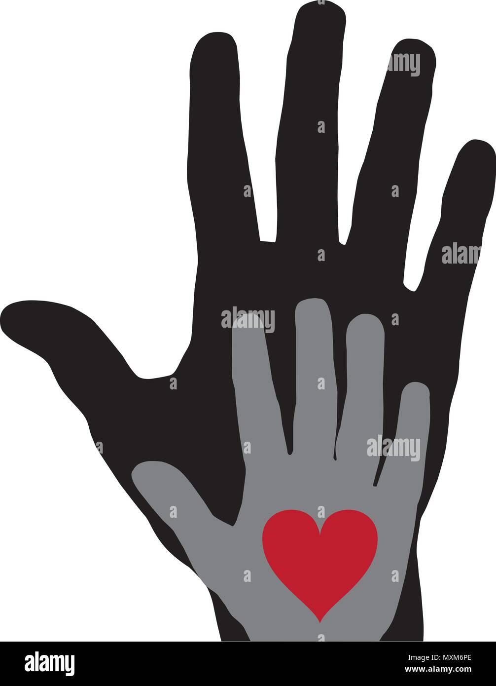 vector illustration of hands with red heart on white background. giving hand vector Stock Vector