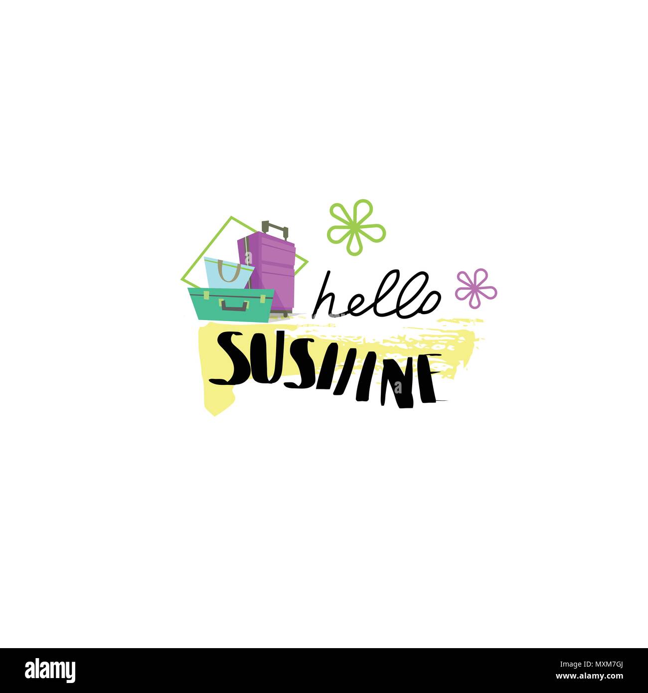 hello sunshine badge Isolated Typographic Design Label. Season Holidays