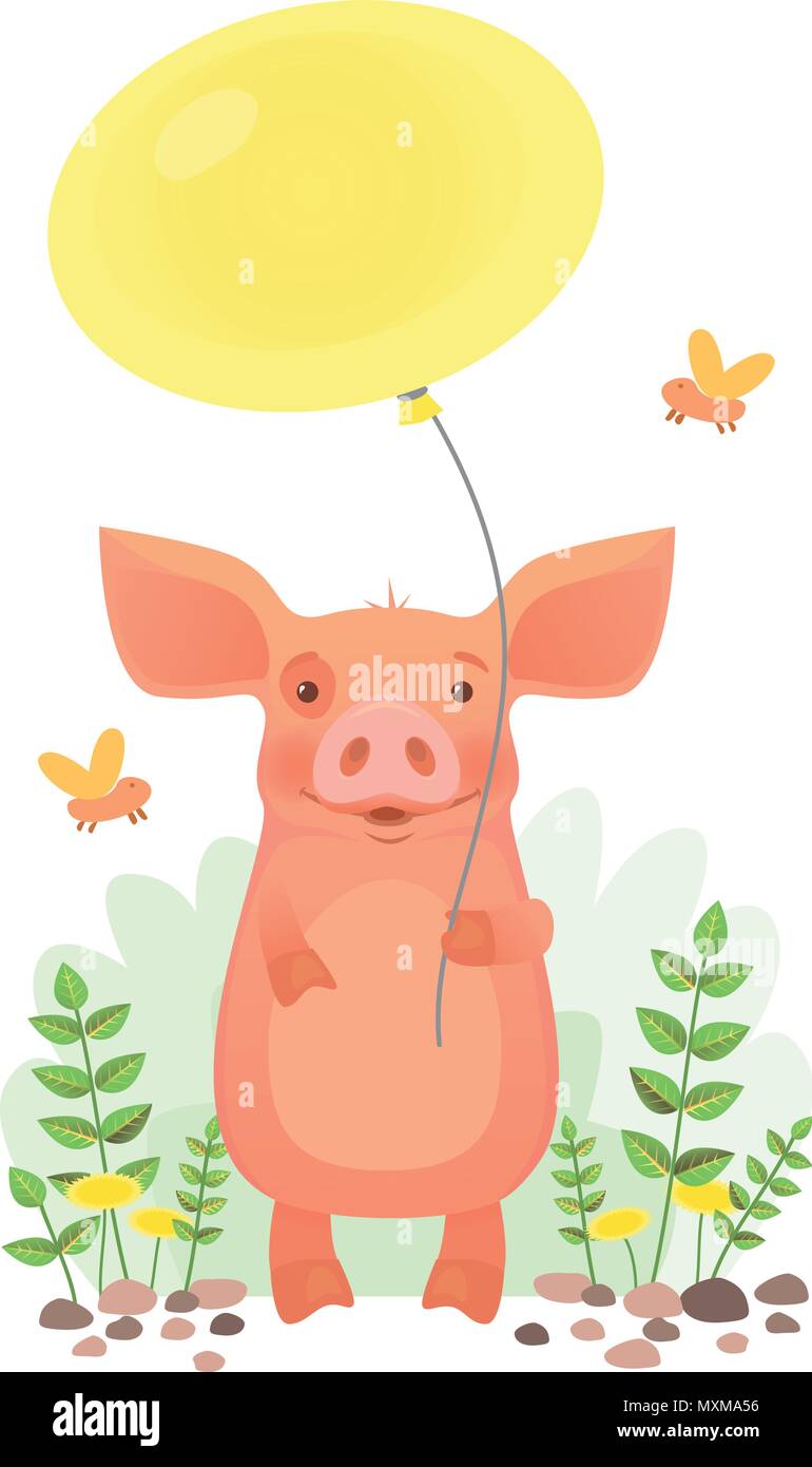Cute pig holding balloon Stock Vector Image & Art - Alamy