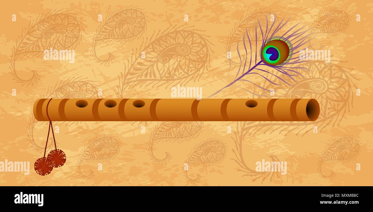 Janmashtami. Concept of a religious holiday. Indian fest. Dahi handi on  Janmashtami, celebrating birth of Krishna. Peacock feather, flute. Grunge  back Stock Vector Image & Art - Alamy