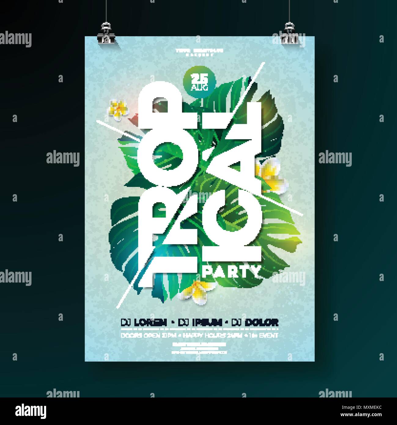 Vector Tropical Party Flyer Design with flower and tropical plants on ...