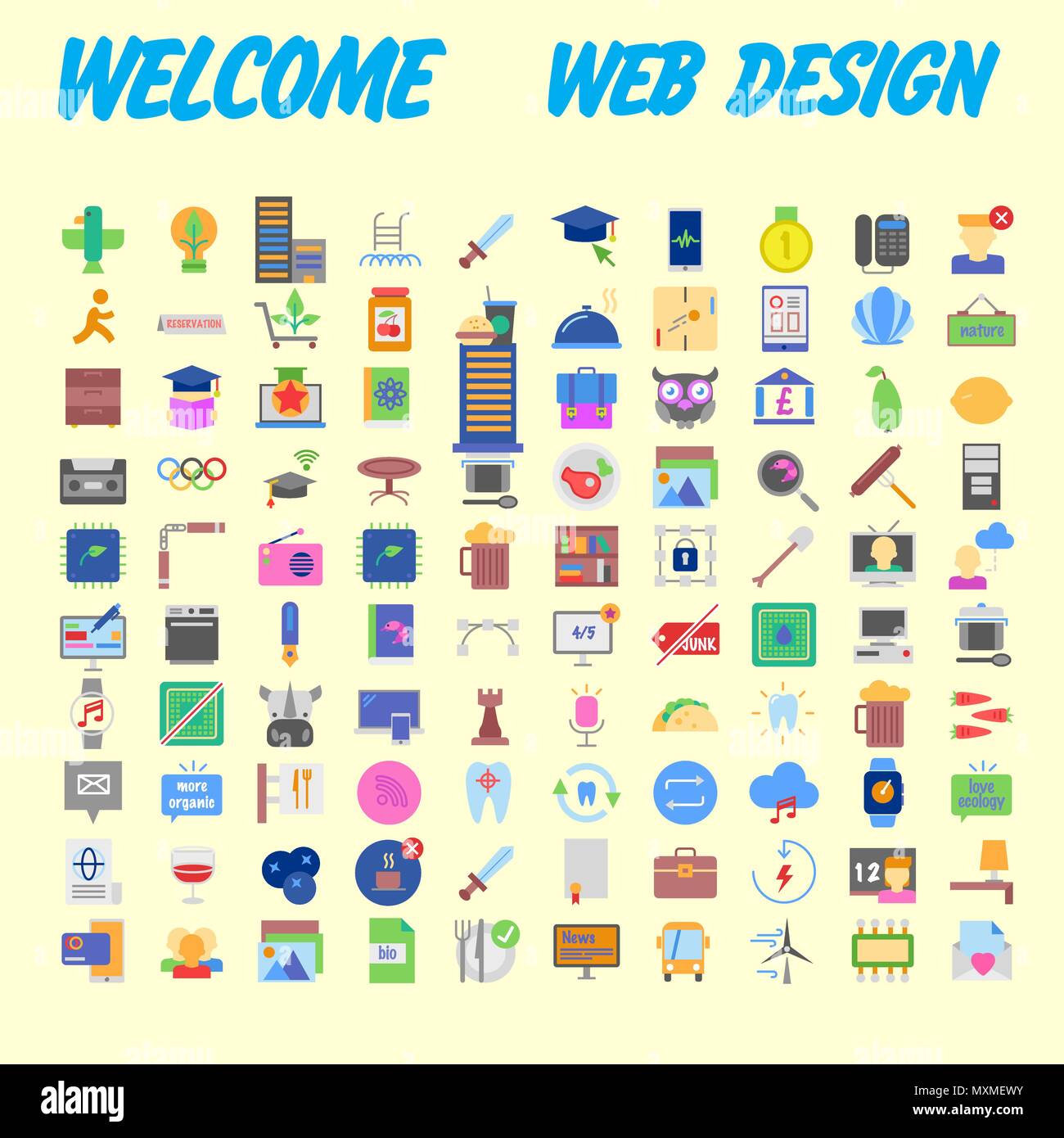 Set of 100 flat web icons on following themes - SEO and development ...