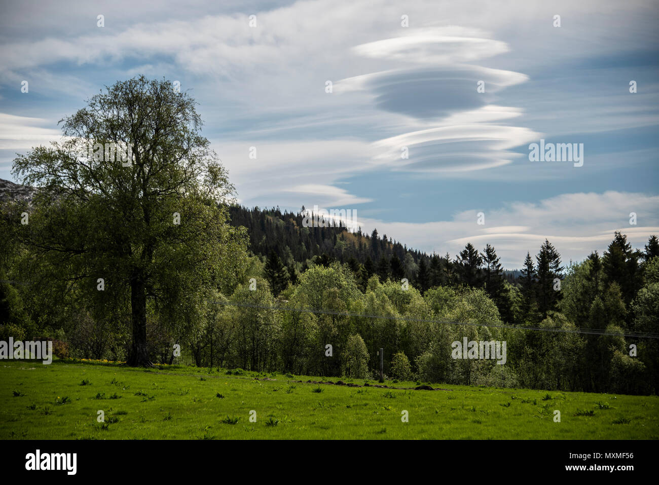 Lenticular cloud, Ornes, Sogn og Fjordane, Norway Stock Photo