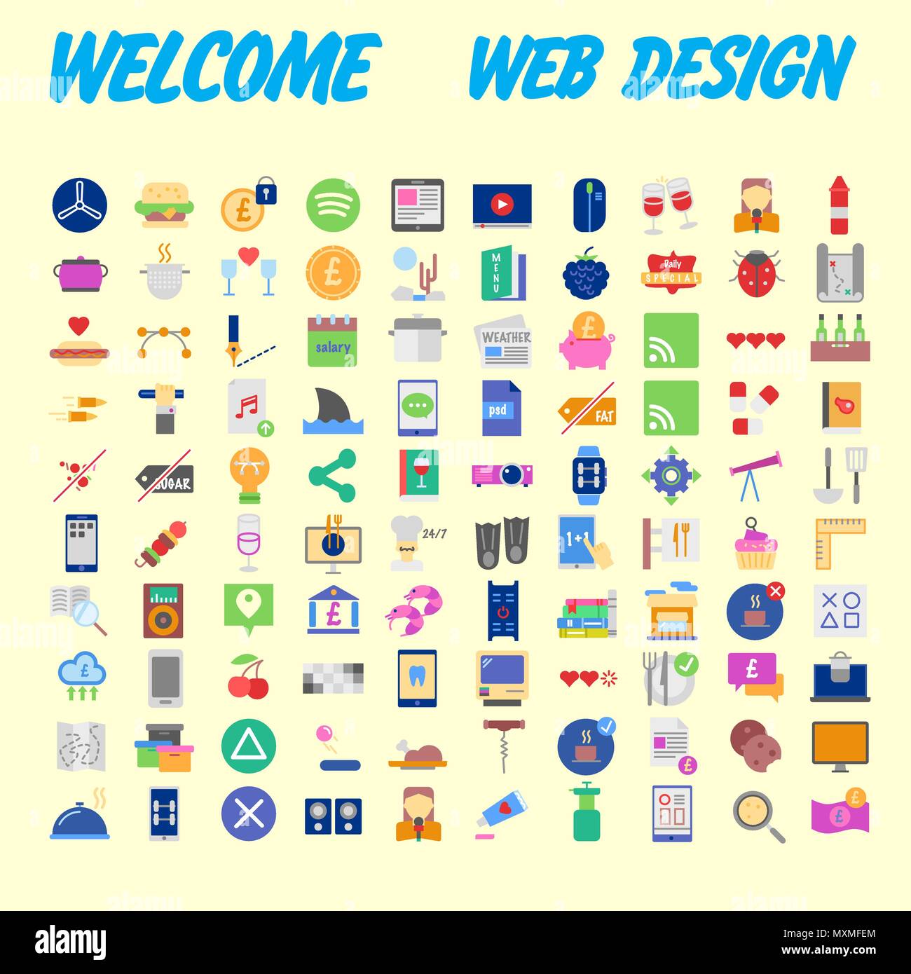 Set of 100 flat web icons on following themes - SEO and development ...