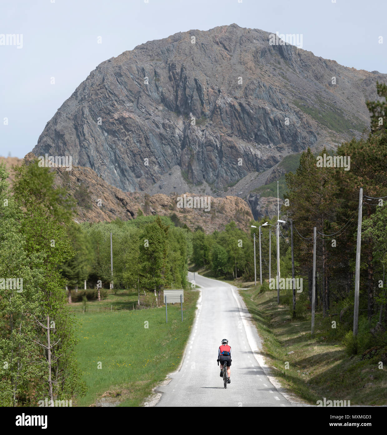 Cycling on Leka island, Norway. Stock Photo