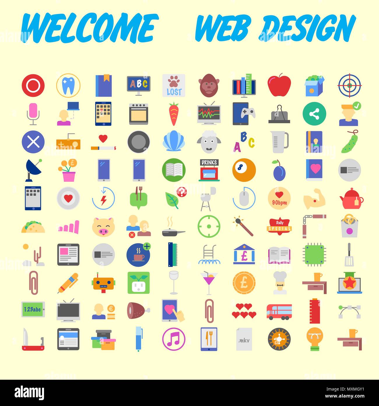 set of 100 high quality flat icons. Vector illustration Stock Vector
