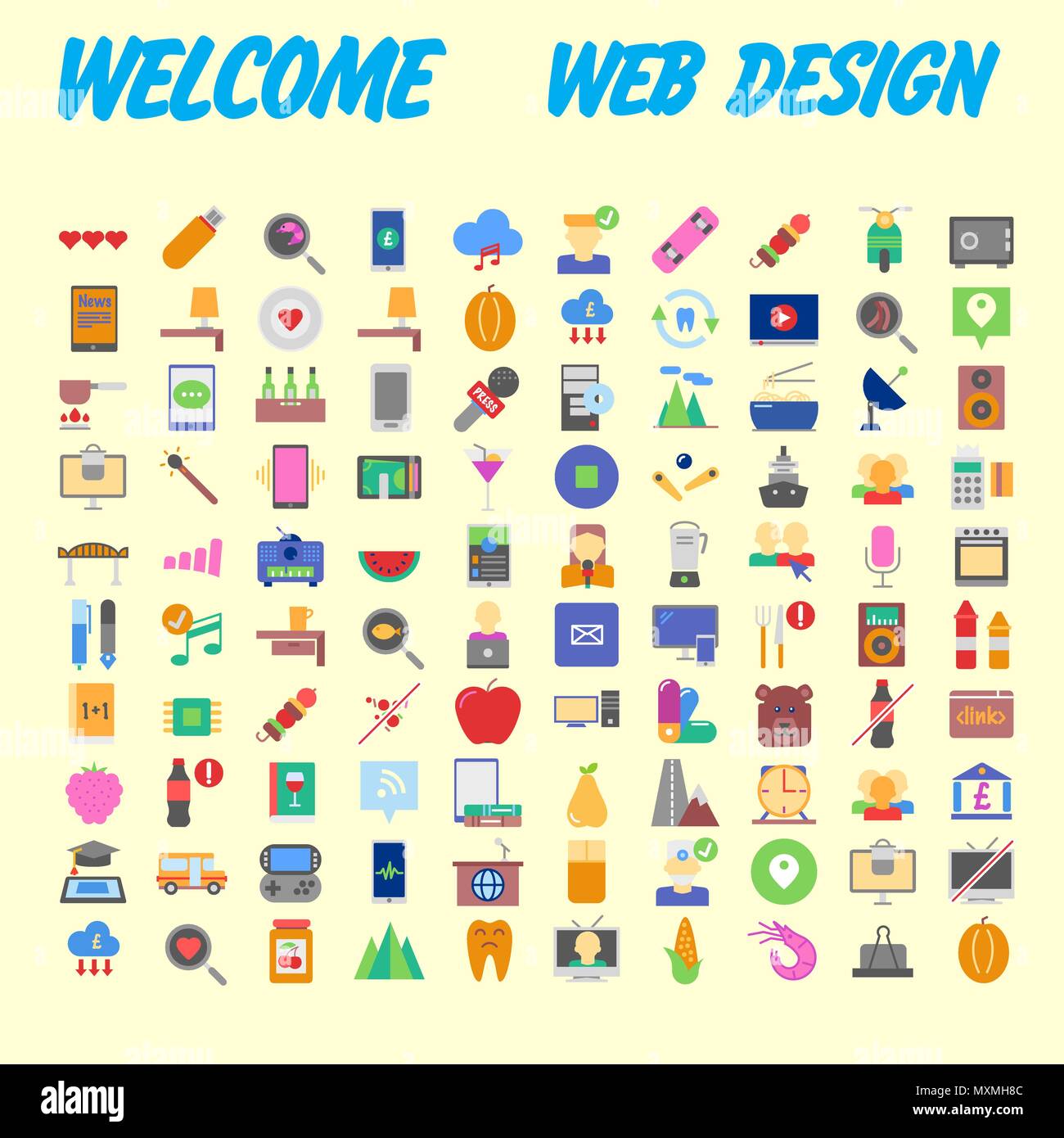 Orange background 100 universal Icon Set for web and mobile. Vector ...