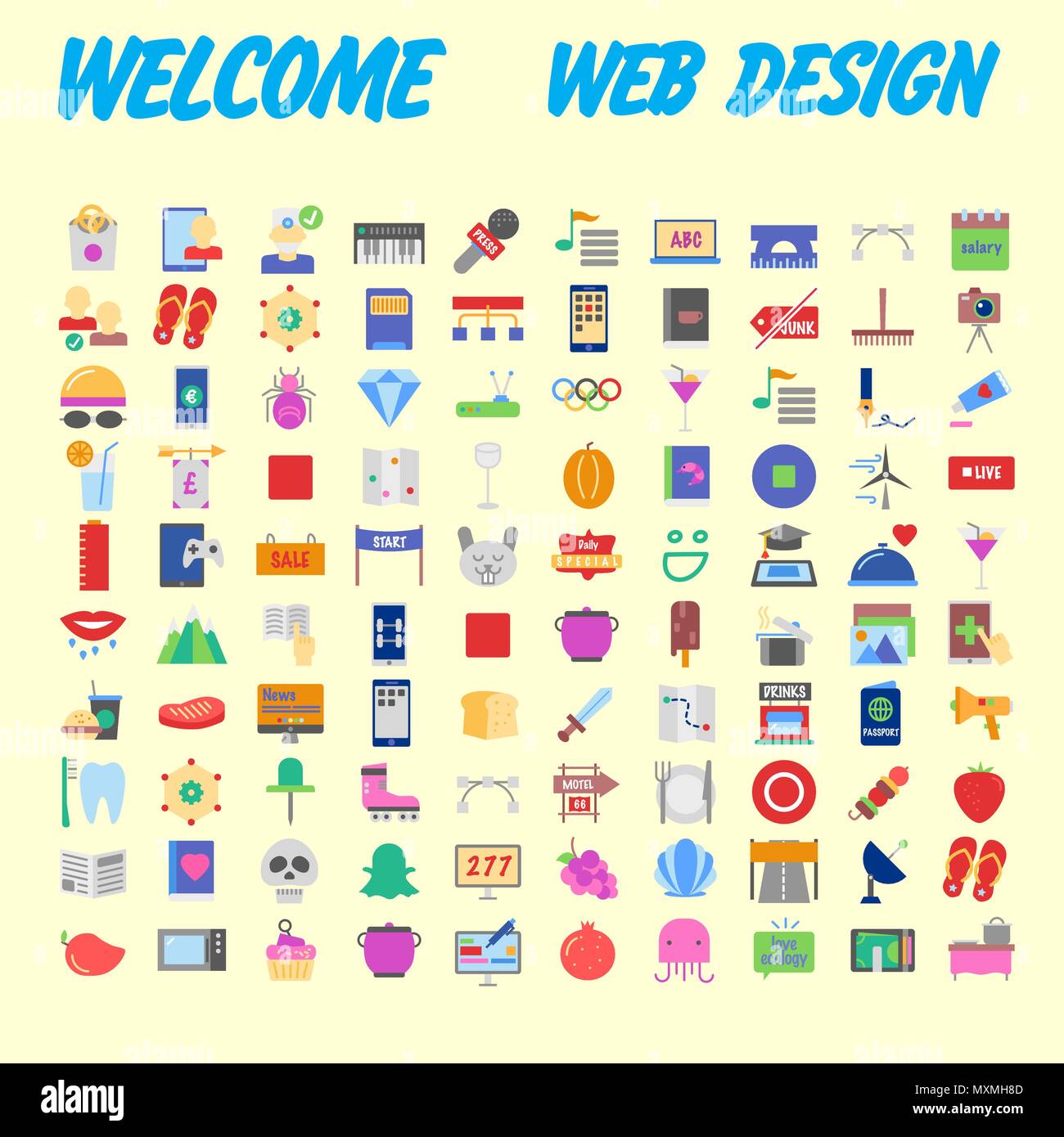 Orange background 100 universal Icon Set for web and mobile. Vector ...
