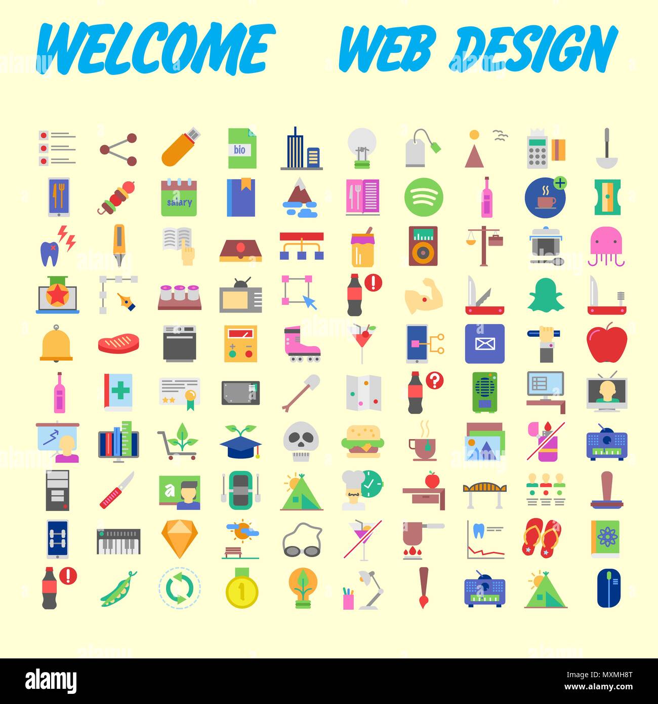 Orange background 100 universal Icon Set for web and mobile. Vector ...