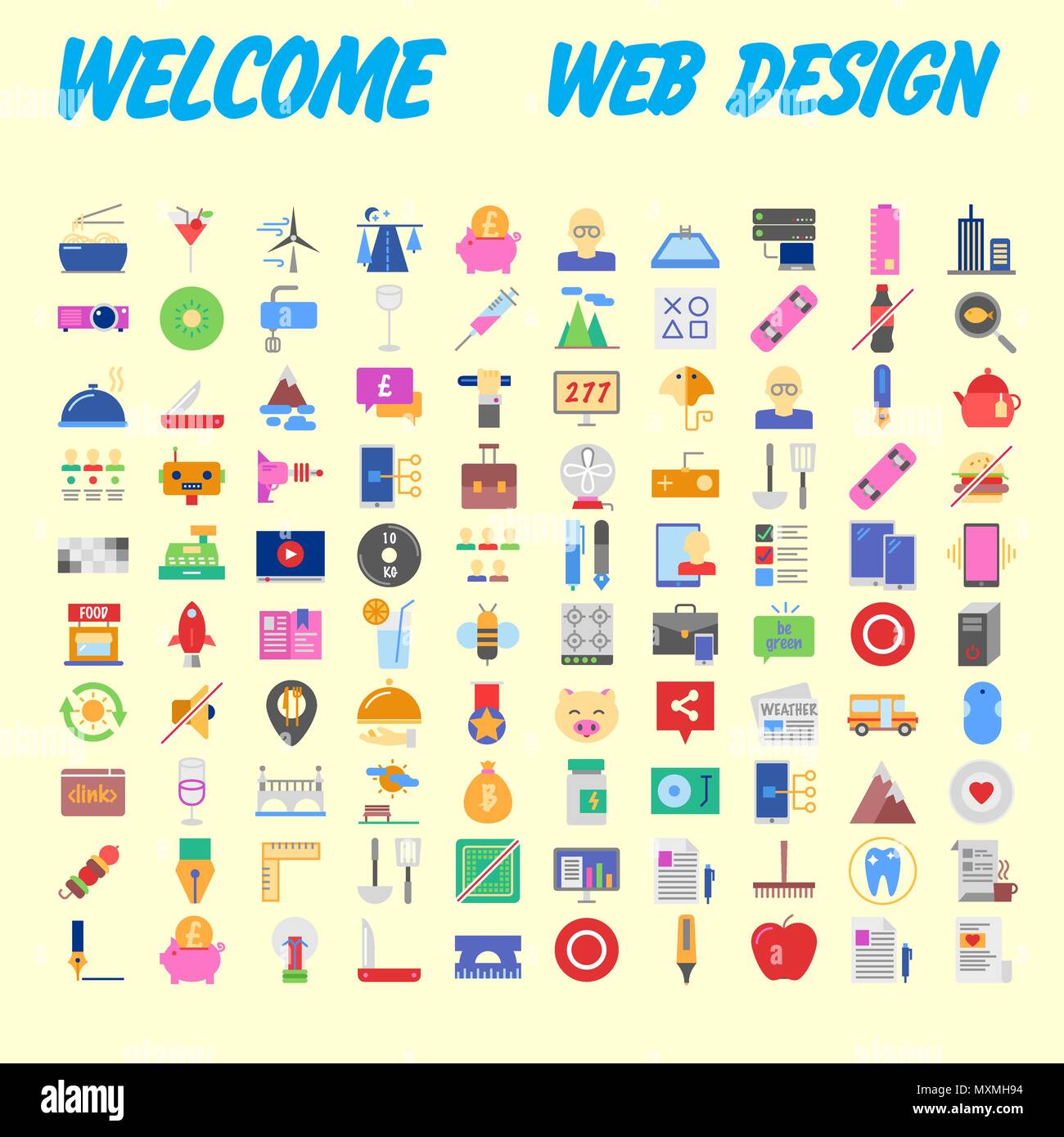 Orange background 100 universal Icon Set for web and mobile. Vector ...