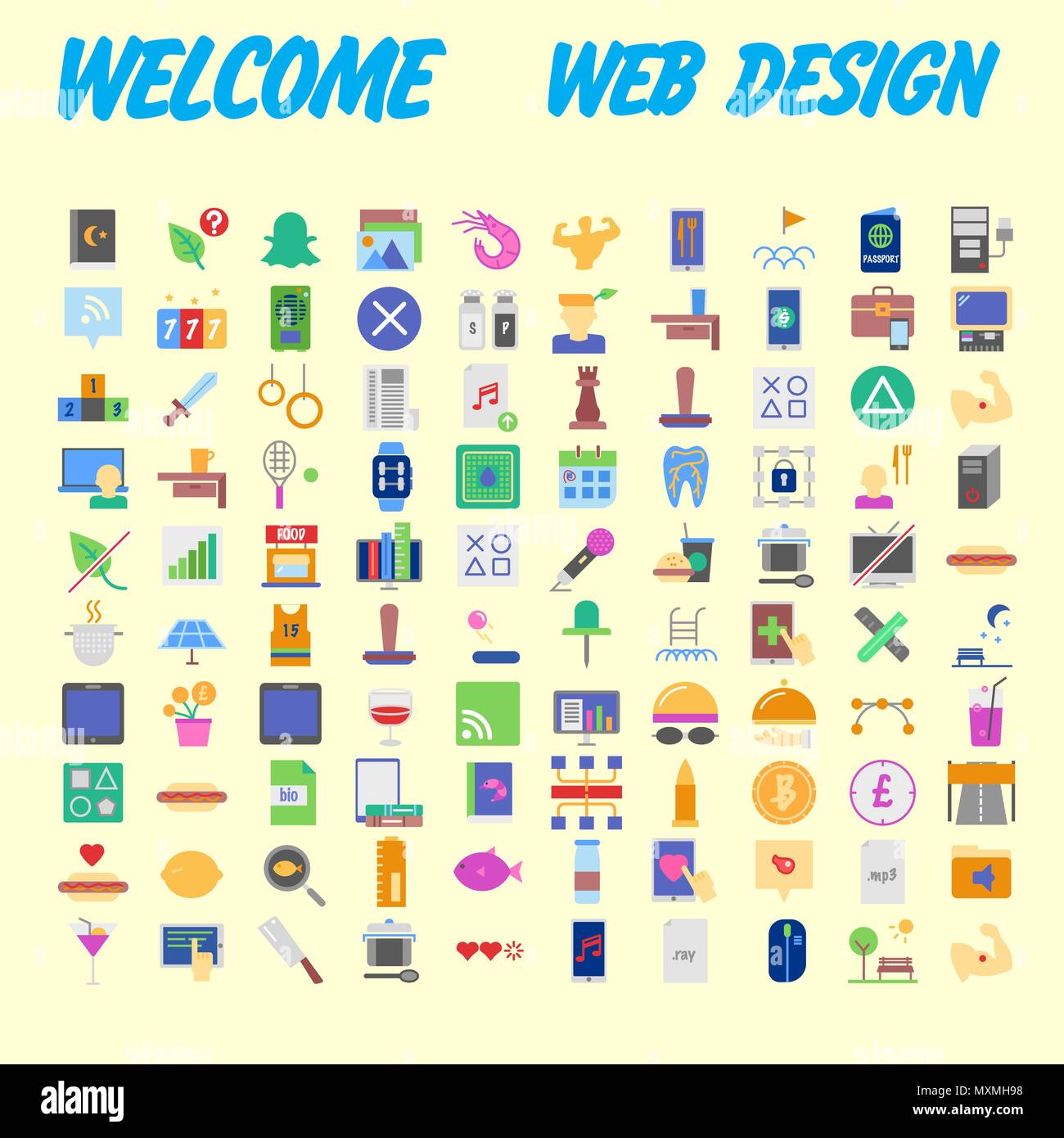 Orange background 100 universal Icon Set for web and mobile. Vector illustration Stock Vector