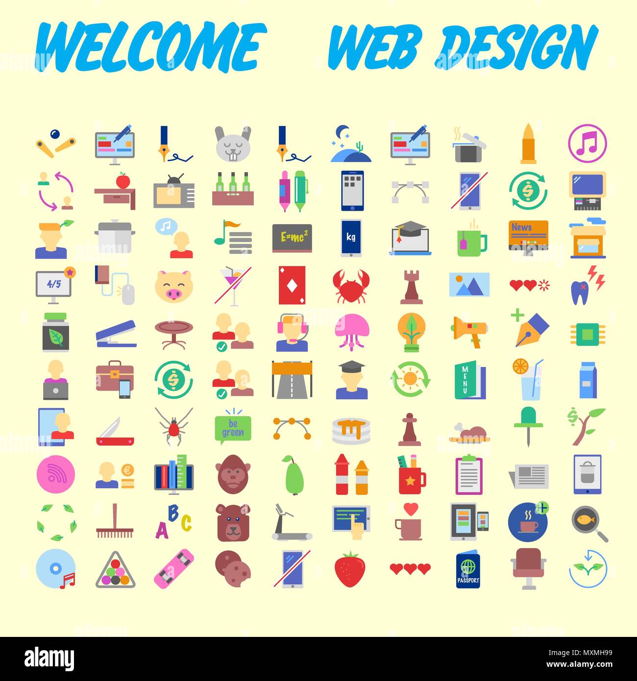 Orange background 100 universal Icon Set for web and mobile. Vector ...