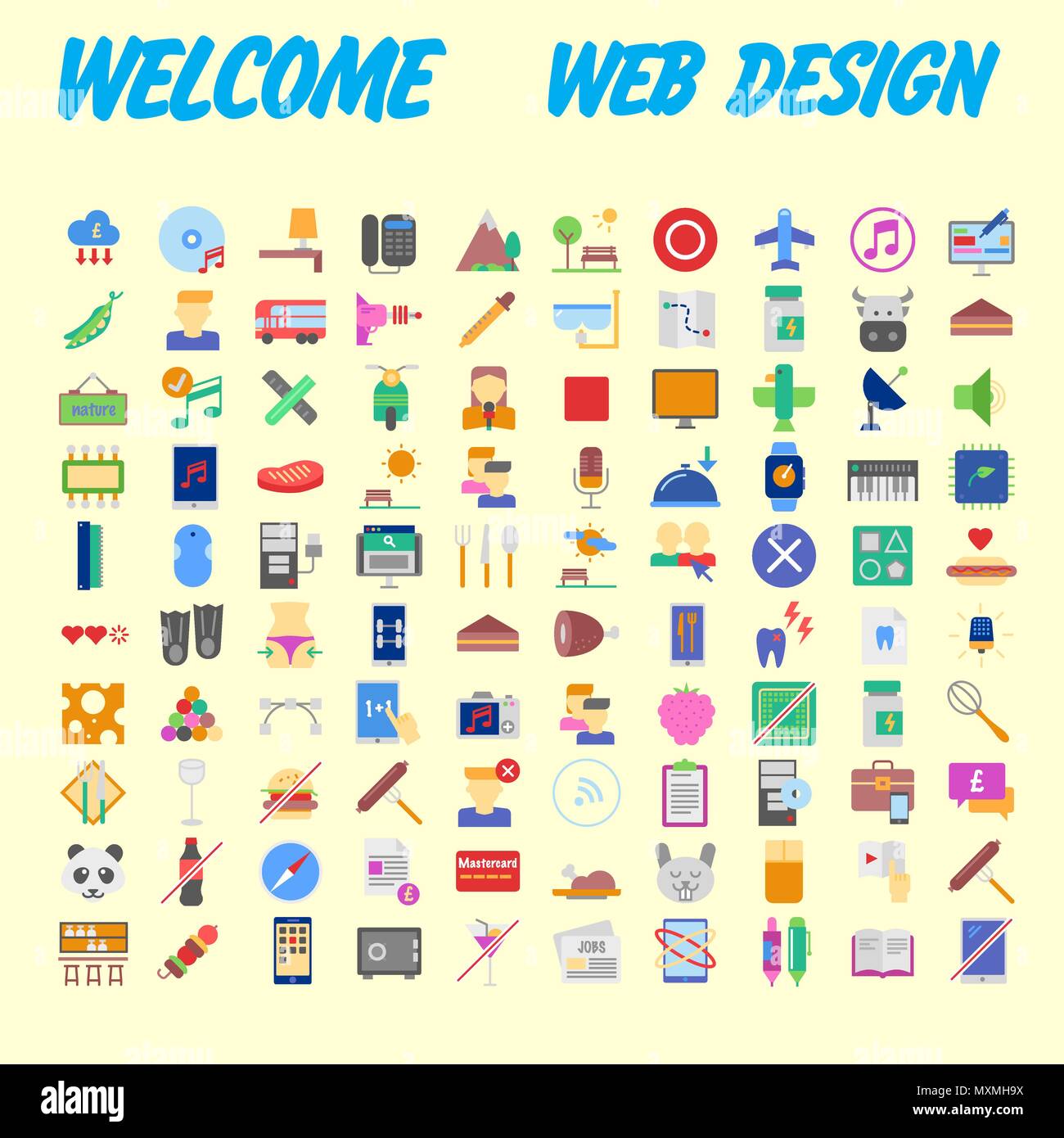 Orange background 100 universal Icon Set for web and mobile. Vector illustration Stock Vector