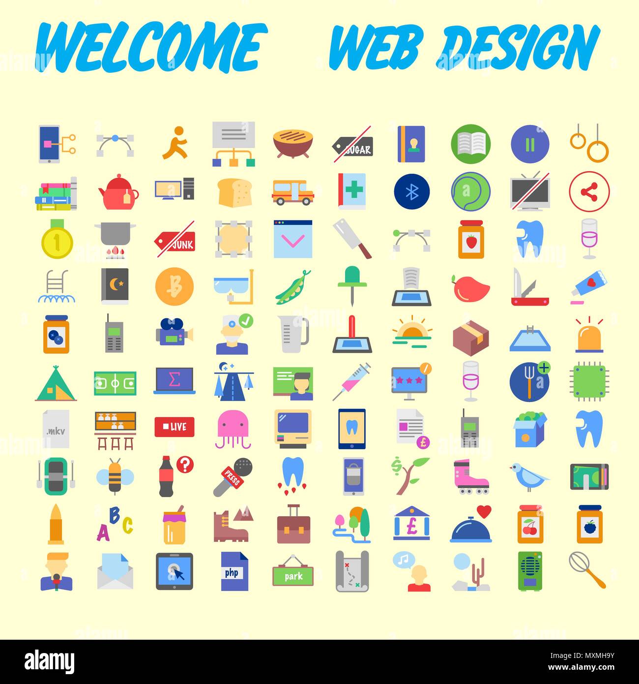 Orange background 100 universal Icon Set for web and mobile. Vector illustration Stock Vector