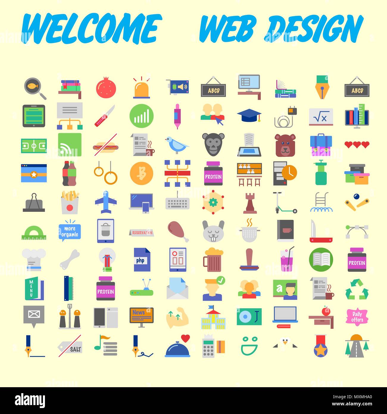 Orange background 100 universal Icon Set for web and mobile. Vector illustration Stock Vector