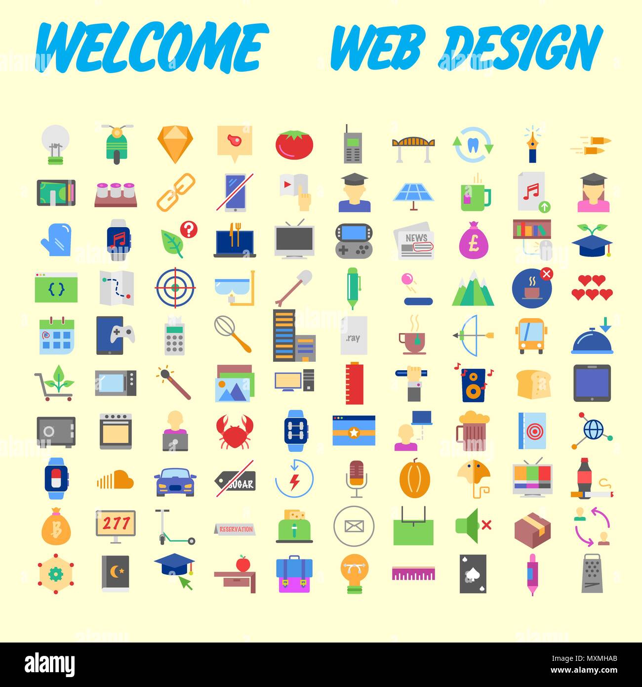 Orange background 100 universal Icon Set for web and mobile. Vector ...