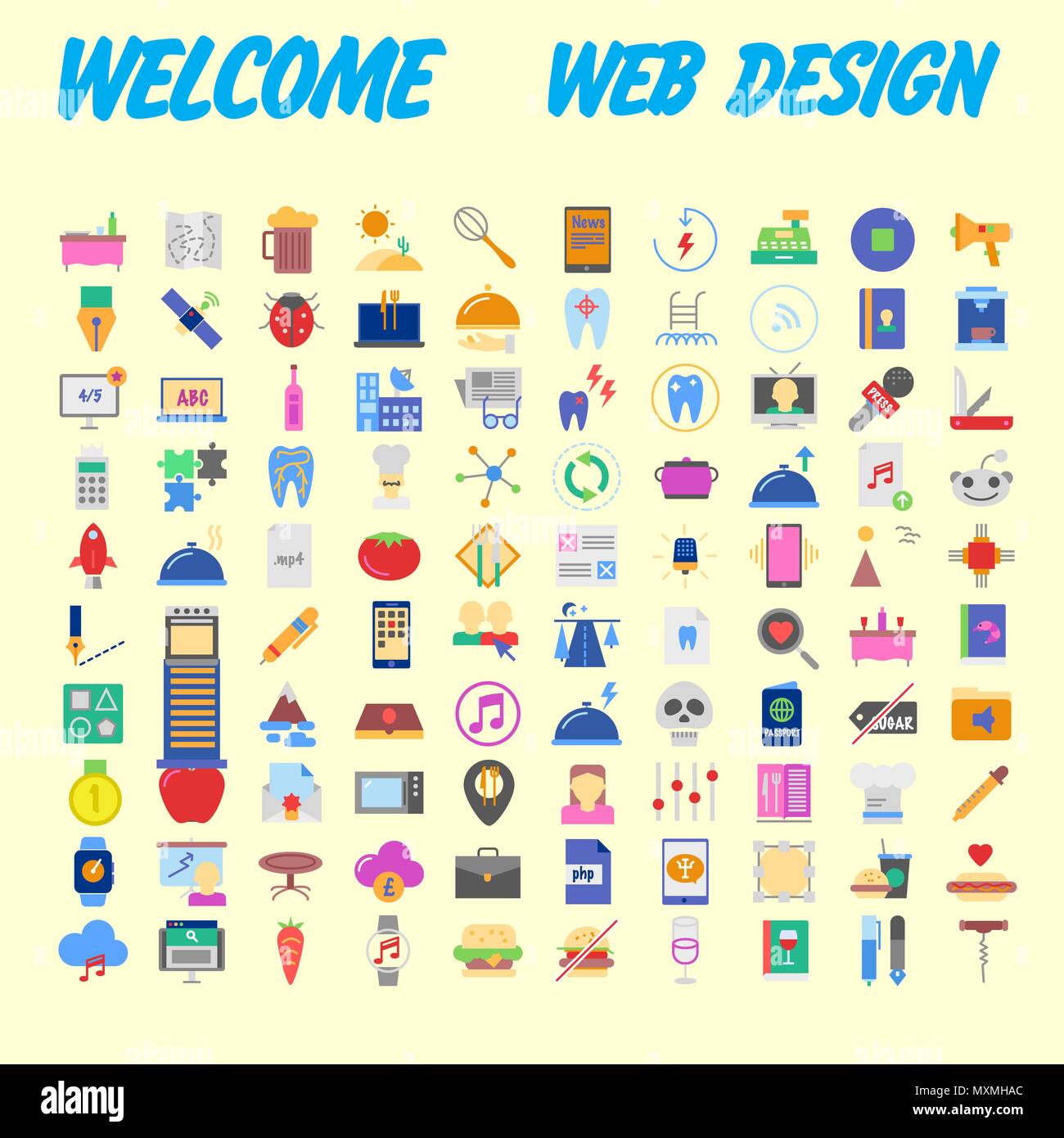 Orange background 100 universal Icon Set for web and mobile. Vector illustration Stock Vector