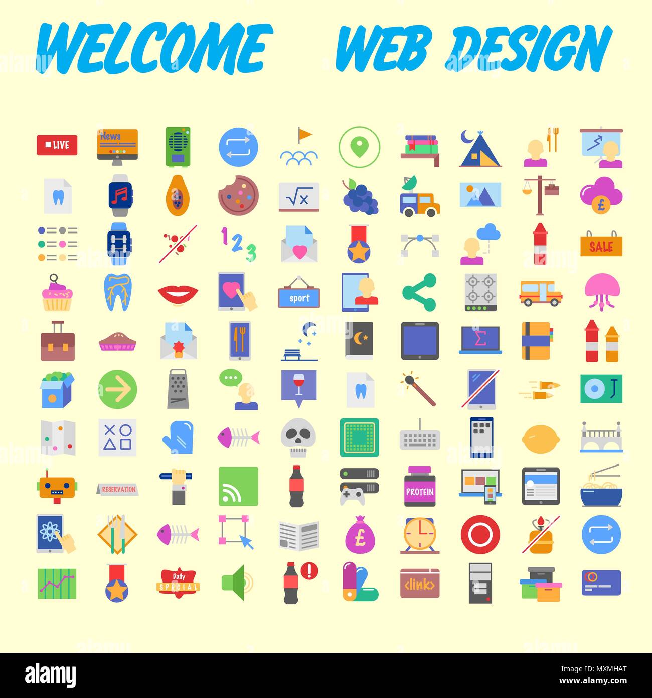 Orange background 100 universal Icon Set for web and mobile. Vector ...