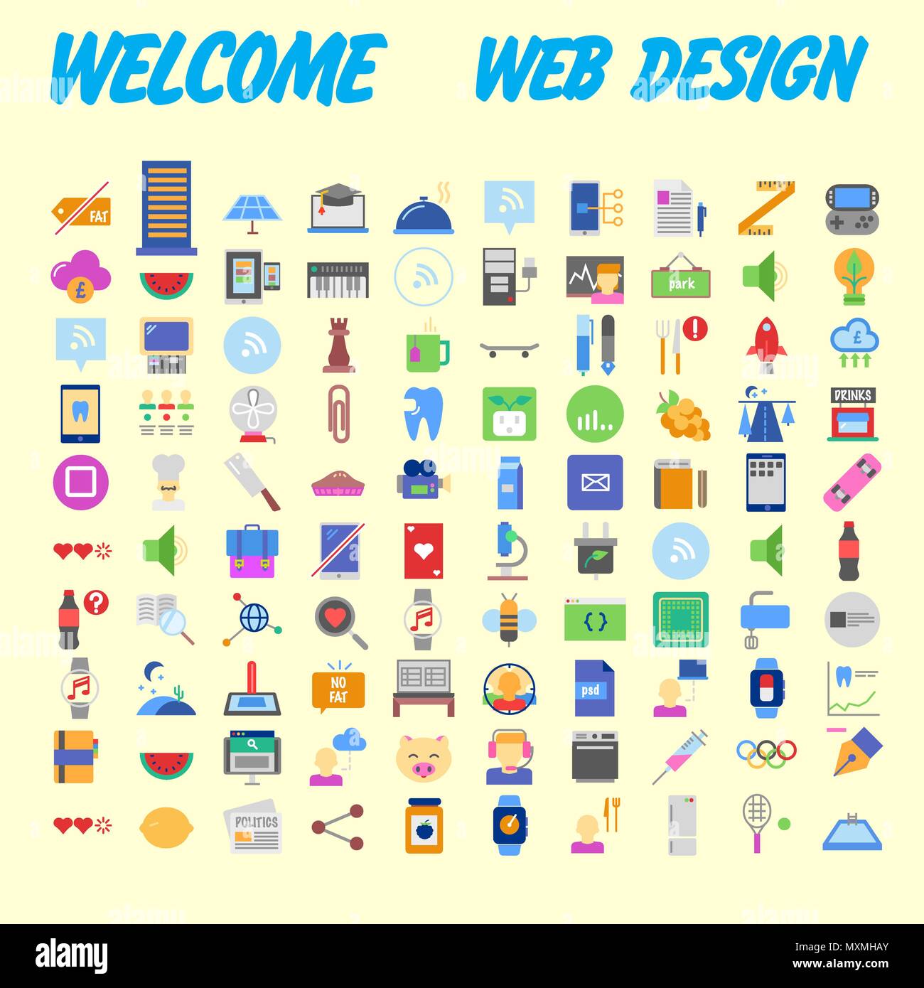 Orange background 100 universal Icon Set for web and mobile. Vector ...
