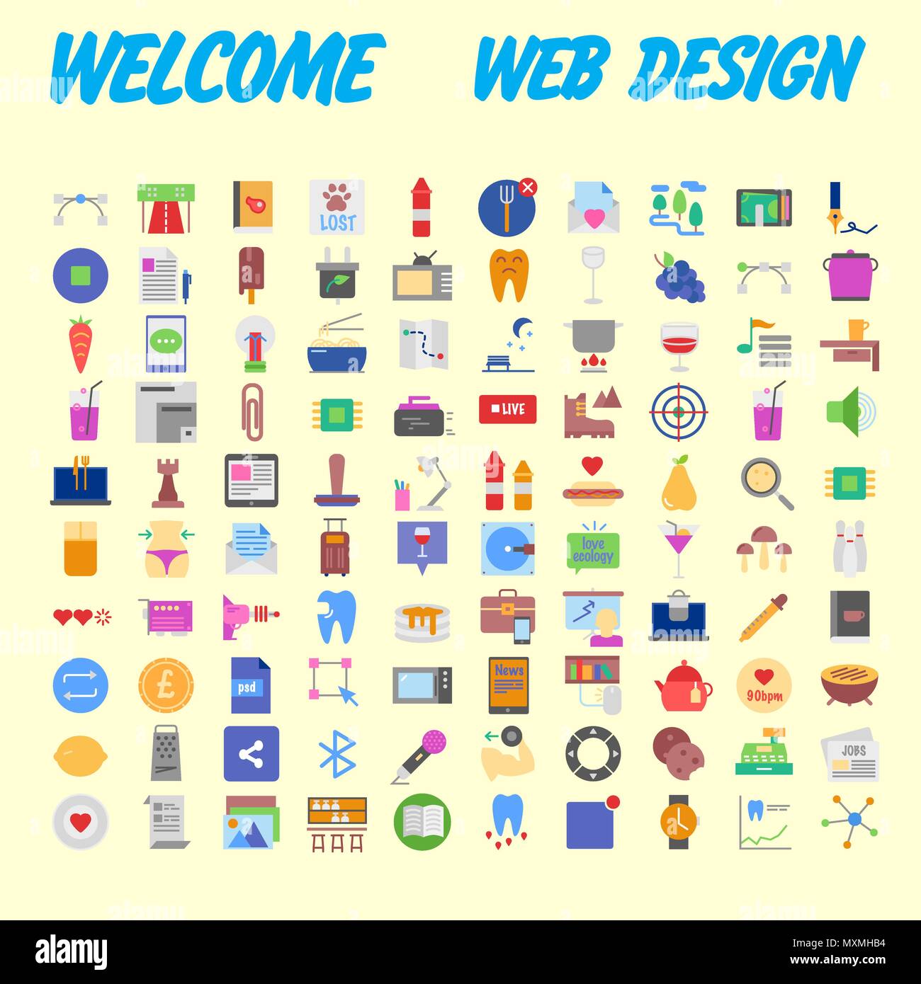 Orange background 100 universal Icon Set for web and mobile. Vector ...