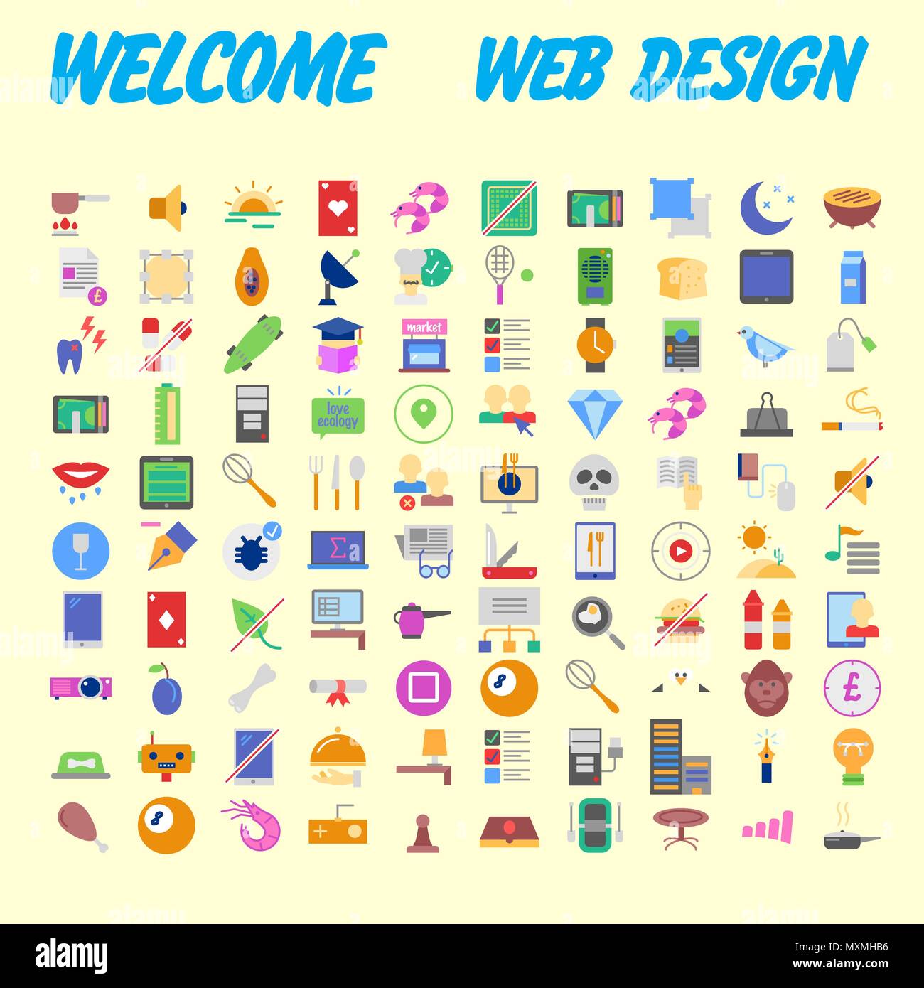 Orange background 100 universal Icon Set for web and mobile. Vector ...