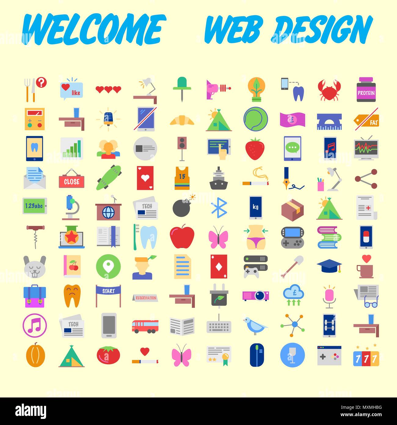 Orange background 100 universal Icon Set for web and mobile. Vector ...