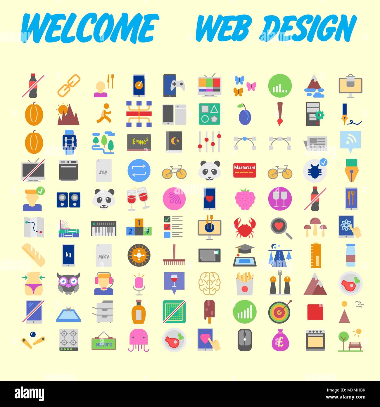 Orange background 100 universal Icon Set for web and mobile. Vector ...