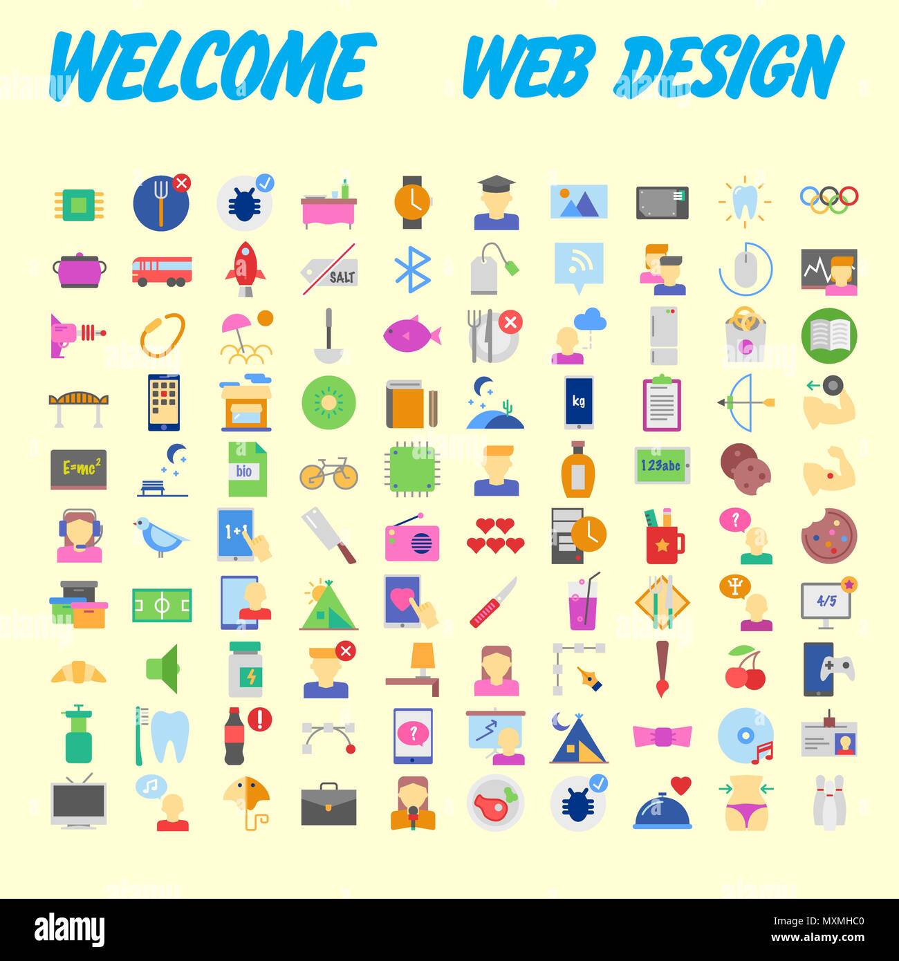 Orange background 100 universal Icon Set for web and mobile. Vector illustration Stock Vector