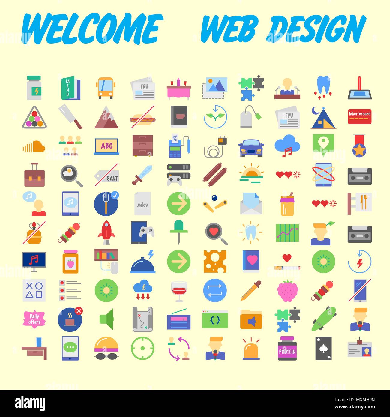 Set of 100 Isolated Minimal Modern Simple Elegant colorful Icons ...
