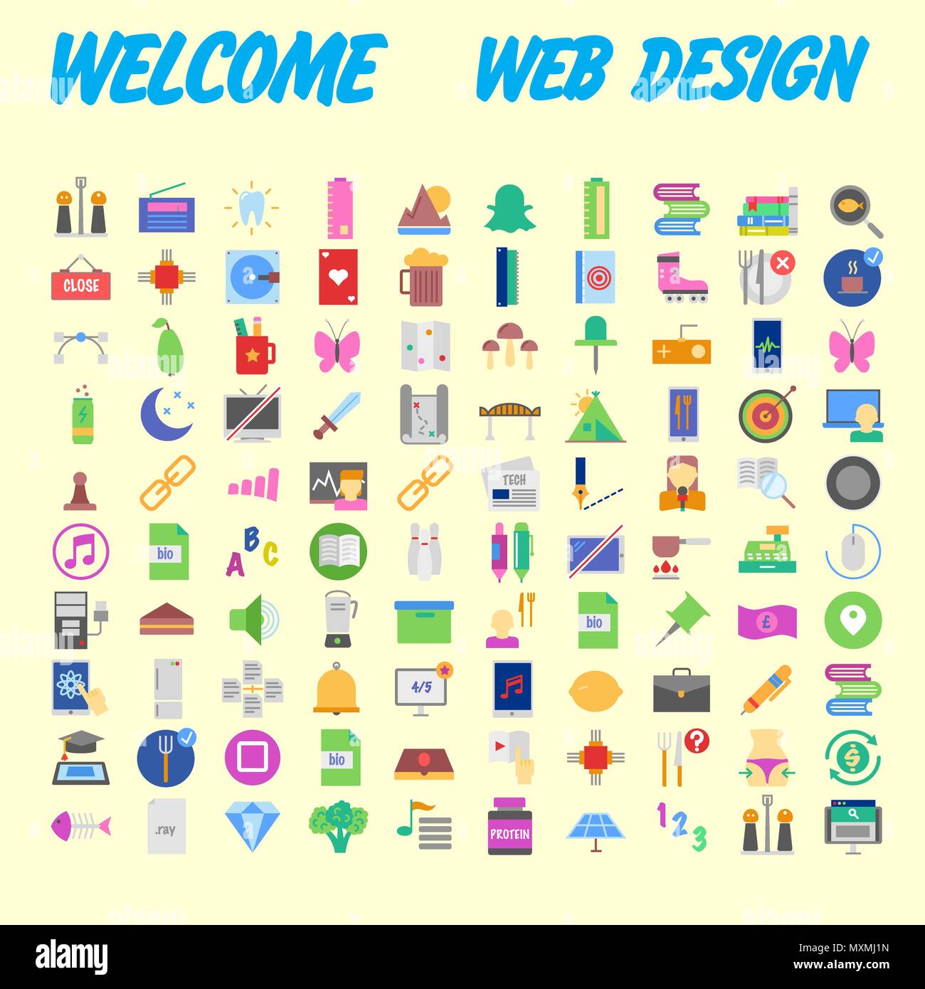 Set of 100 Isolated Minimal Modern Simple Elegant colorful Icons ...