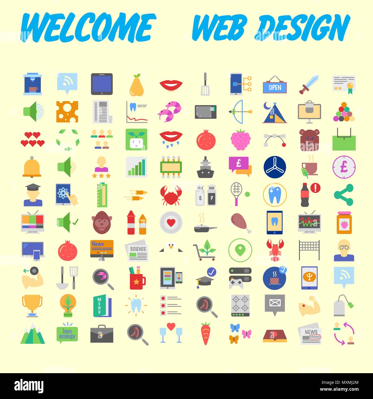 Set of 100 Isolated Minimal Modern Simple Elegant colorful Icons ...