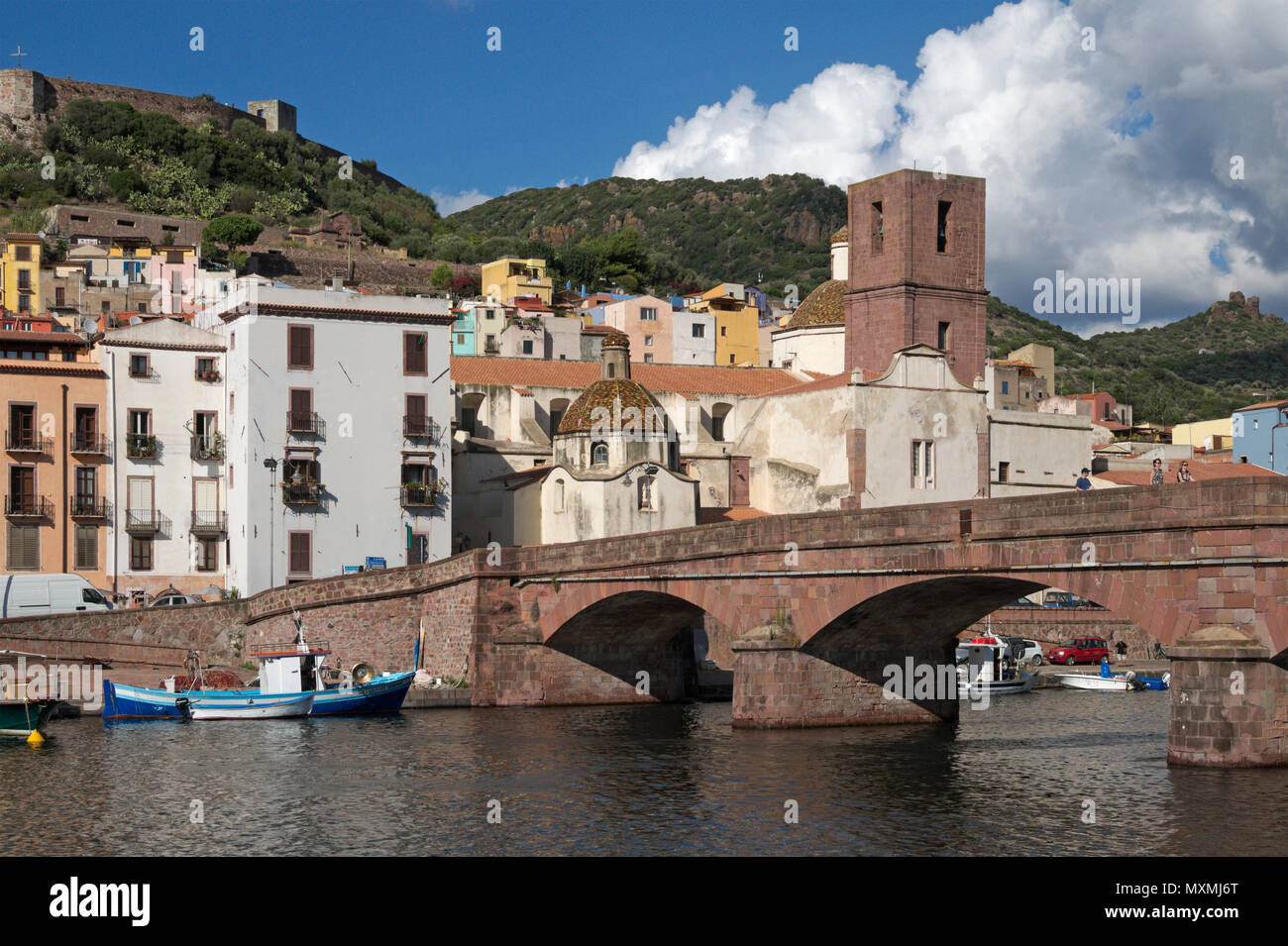 Bridge over river Temo in Bosa, Sardinia,  Italy Stock Photo