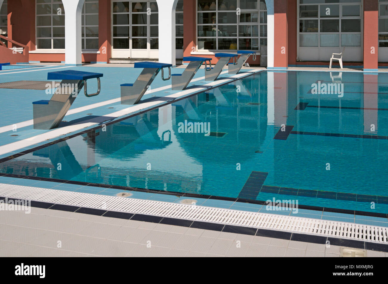 swimming pool by the casino building of Levanto, Liguria, Italy Stock Photo